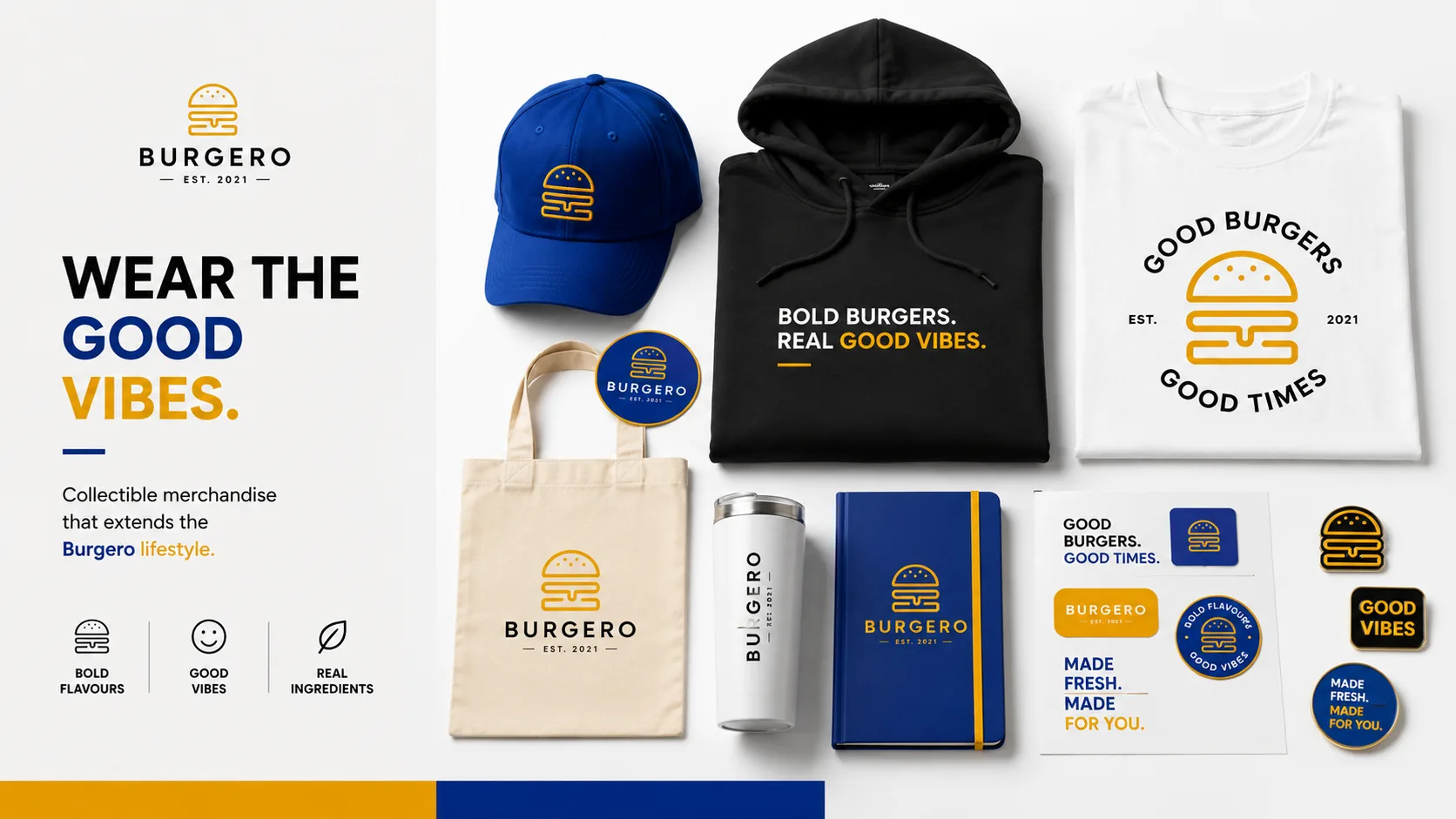 Burgero — Logo and Branding packaging & visual design mockup 16 by Raghav Chopra